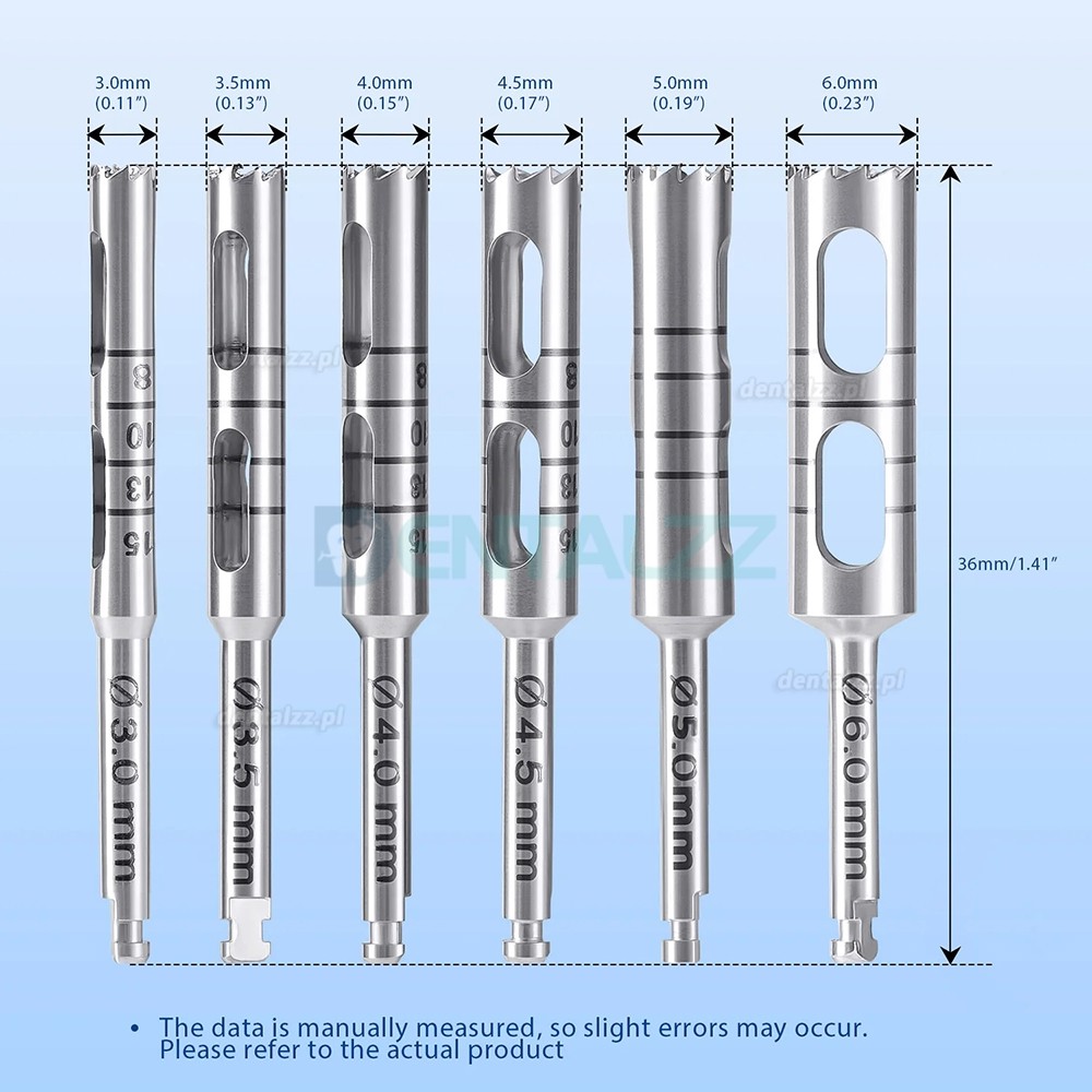 Zestaw 6 Szt. Trepan&oacute;w Kostnych do Implant&oacute;w Stomatologicznych Narzędzia Chirurgiczne
